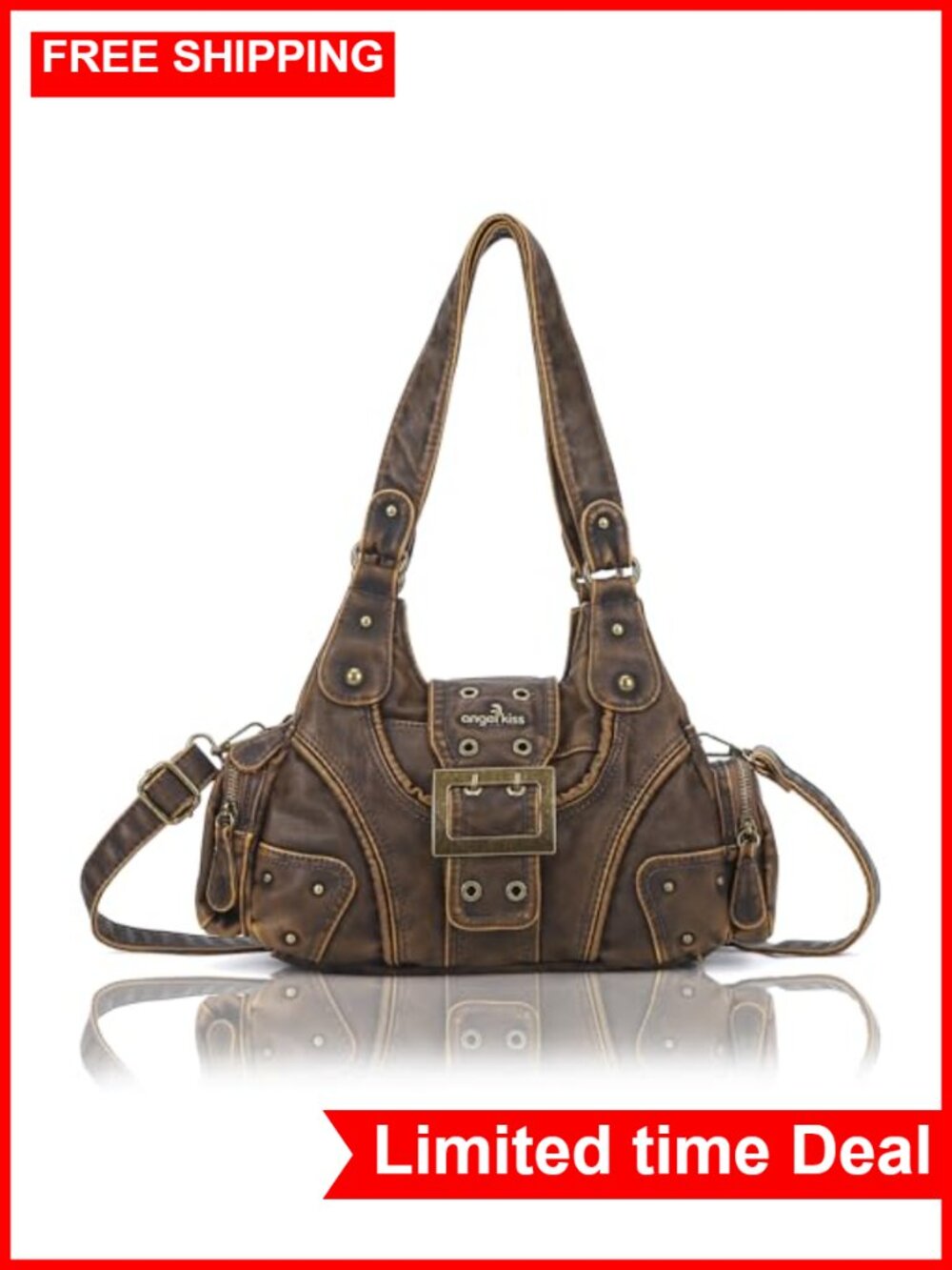 Vegan Leather Hobo Purse for Women, Multi-Pocket Shoulder Bag Crossbody Tote,